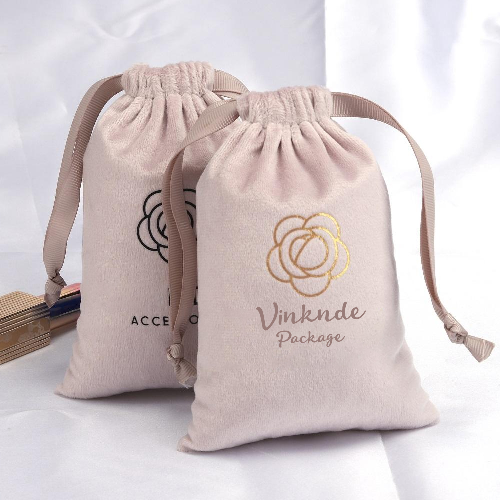 100pcs Custom Logo Jewelery Velvet Drawstring Bag Soft Champagne Velvet Suede Pouches Packaging for Wedding Party Gift Organizer