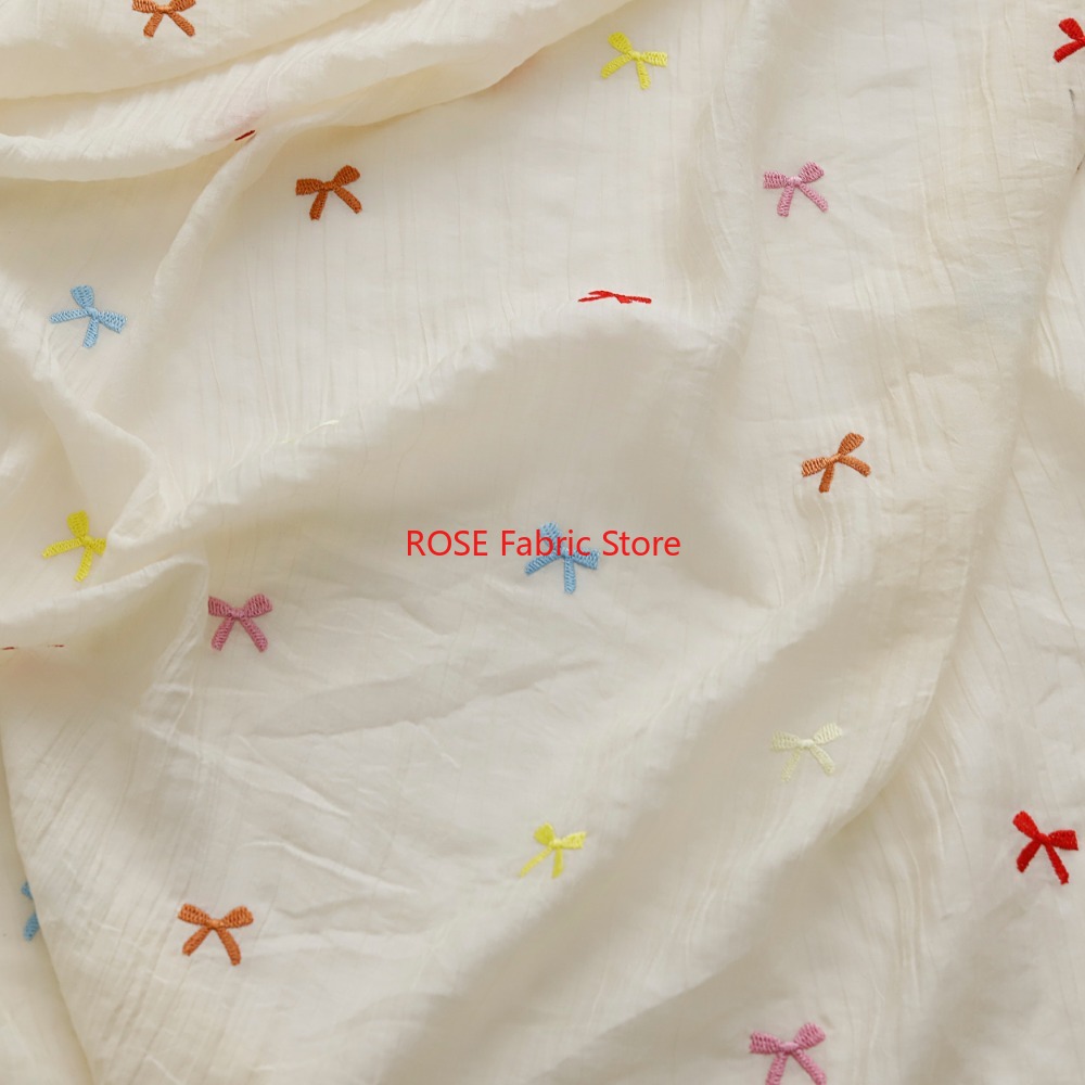 Colorful bow pattern embroidery Soft Fabric for skirts, dress, tops, table cover, costumes design, Summer Dress