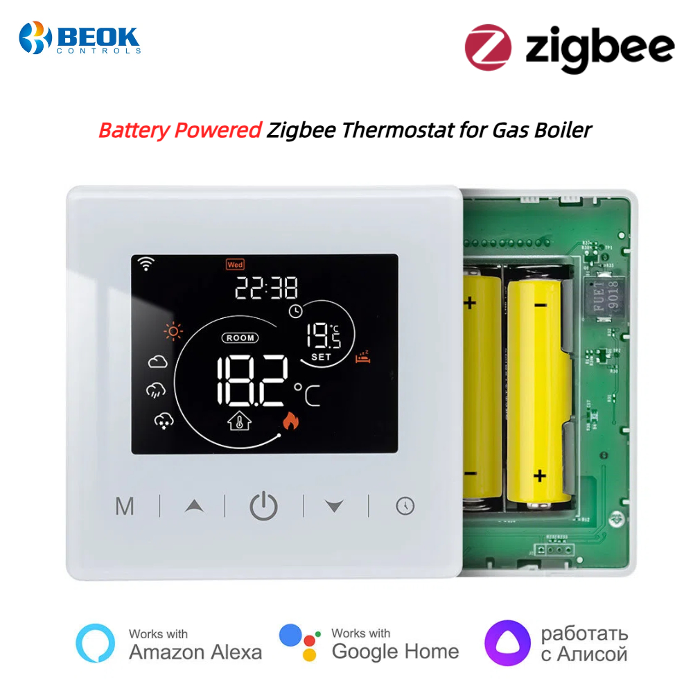 Beok Tuya ZigBee スマート サーモスタット バッテリー駆動温度コントローラー ガスボイラー加熱用 Alexa Google ホーム アリス付き