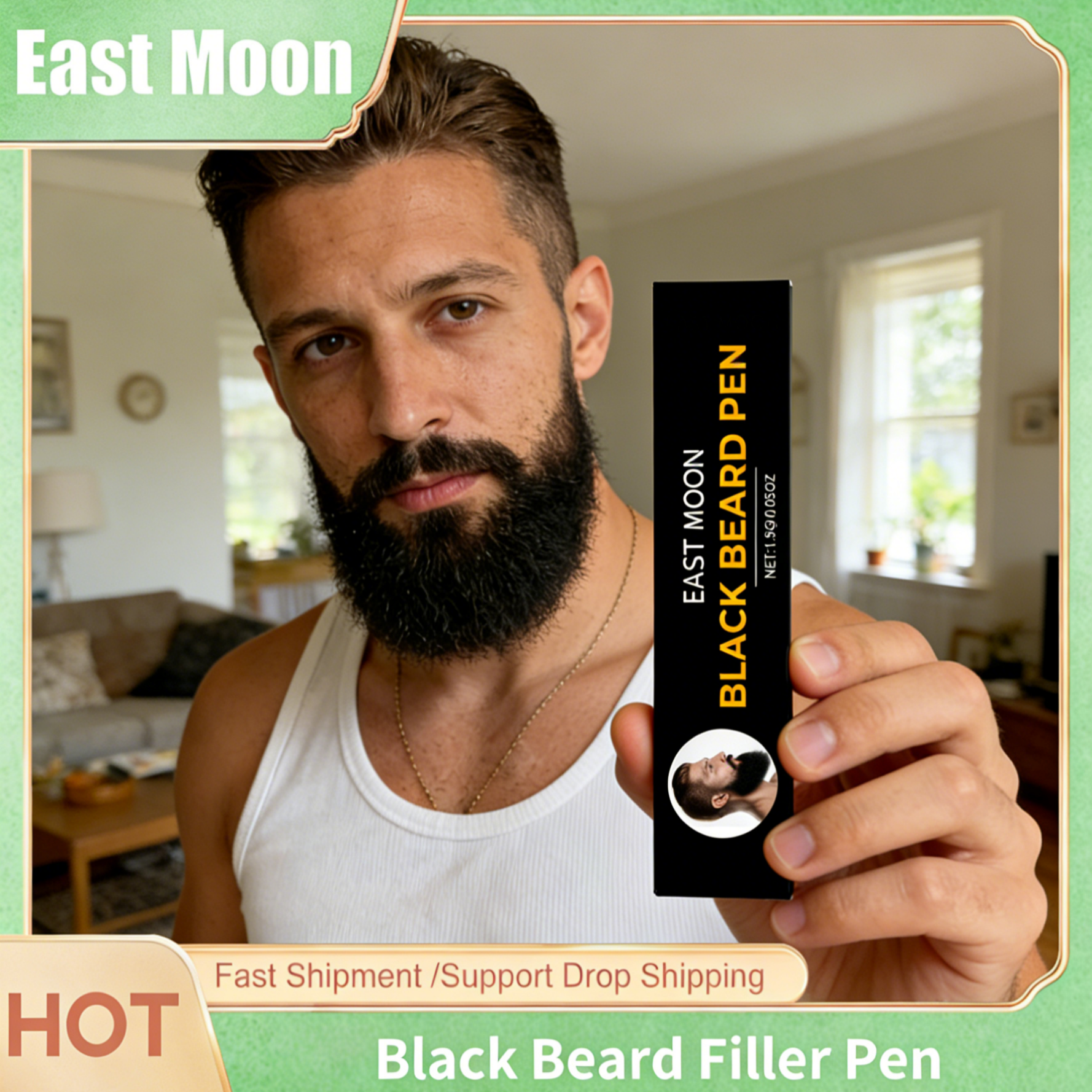 East Moon 黒ひげフィラーペン ブラシ付き高速永久着色持続修理防水ポータブルナチュラルひげ染色ペン