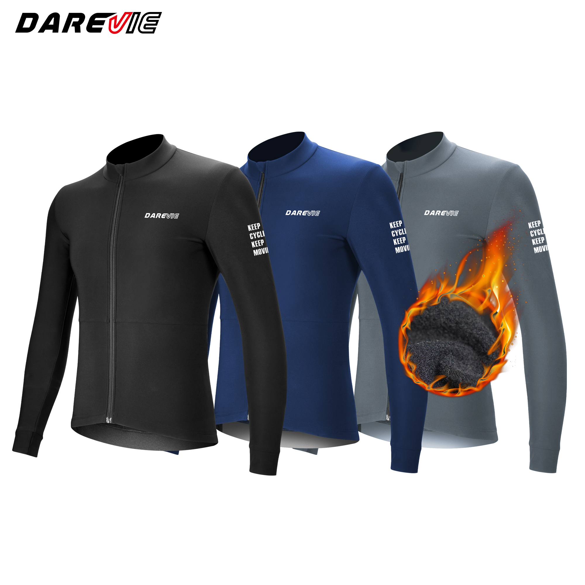 DAREVIE サイクリングジャージ冬サーマルフリースサイクリングジャージ男性長袖ホット暖かいソフト起毛通気性自転車服