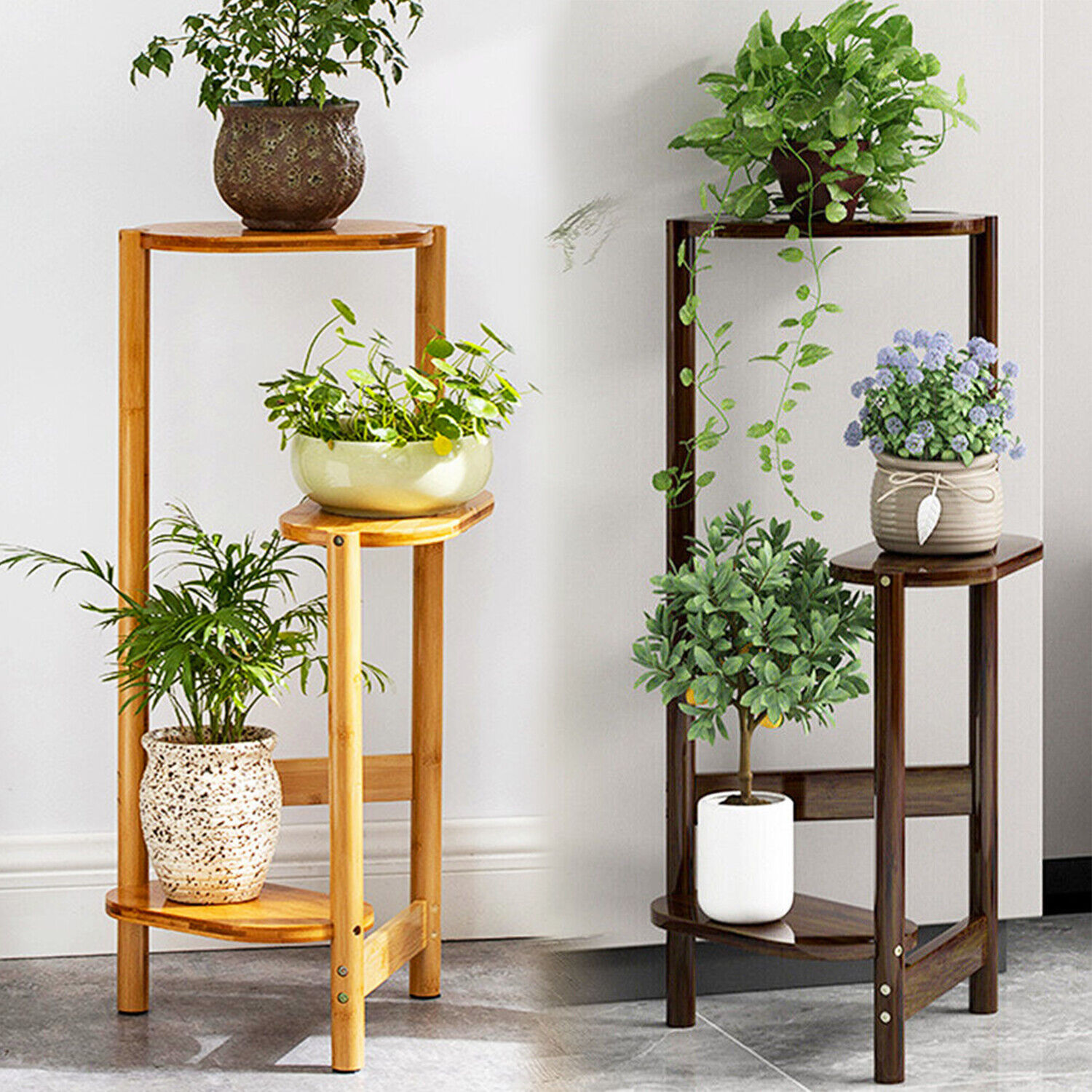 3 段植物スタンドコーナー竹植物棚ラックポットスタンドホルダー屋内植物はしご棚花のディスプレイラック