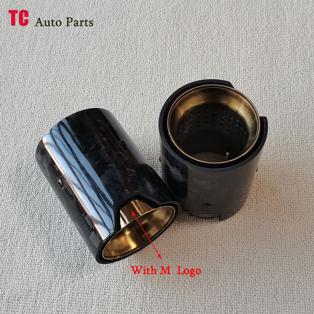 1 個 M ロゴ鍛造カーボンファイバーゴールデンステンレス排気先端テールパイプ BMW M2 M3 M4 M135i M235i M140i M240i M335i M340i M435i