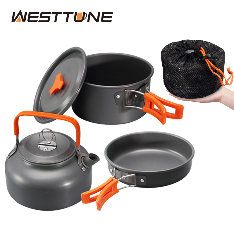 WESTTUNE キャンプ調理器具キットアルミ屋外ポータブル調理セットポットパンケトルキャンプ食器ハイキングピクニック用 3 個