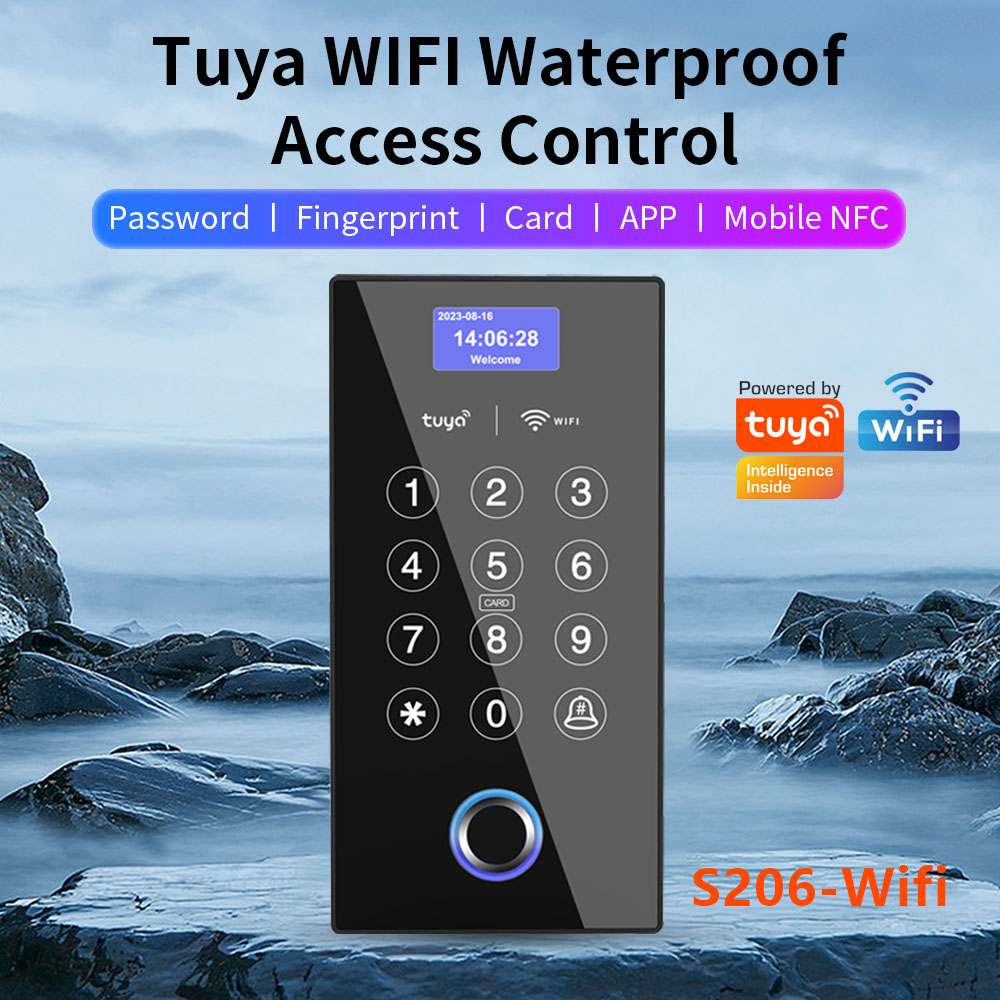 Wifi 指紋アクセス制御キーパッド屋外防水リモートドアオープナー 13.56Mhz NFC RFID カードアプリパスワード Tuya で動作