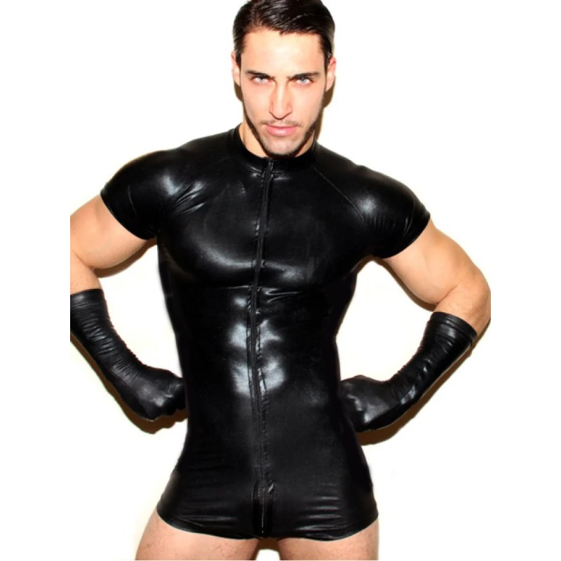 男性セクシーなレザーボディスーツジッパーオープン股セックス光沢のある PVC レザー光沢のあるラテックスレオタードクロッチレスボディスーツ