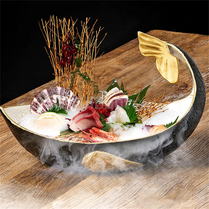 ドライアイス樹脂貝魚シャープ刺身ドライアイスプレートシーフード寿司大皿トレイサーモンプレート芸術的な概念皿食器
