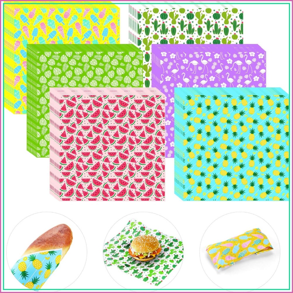240 個ワックスペーパーシート 12 × 12 インチサンドイッチラップ羊皮紙バーガーラッパー食品包装バスケットライナー夏のビーチパーティー