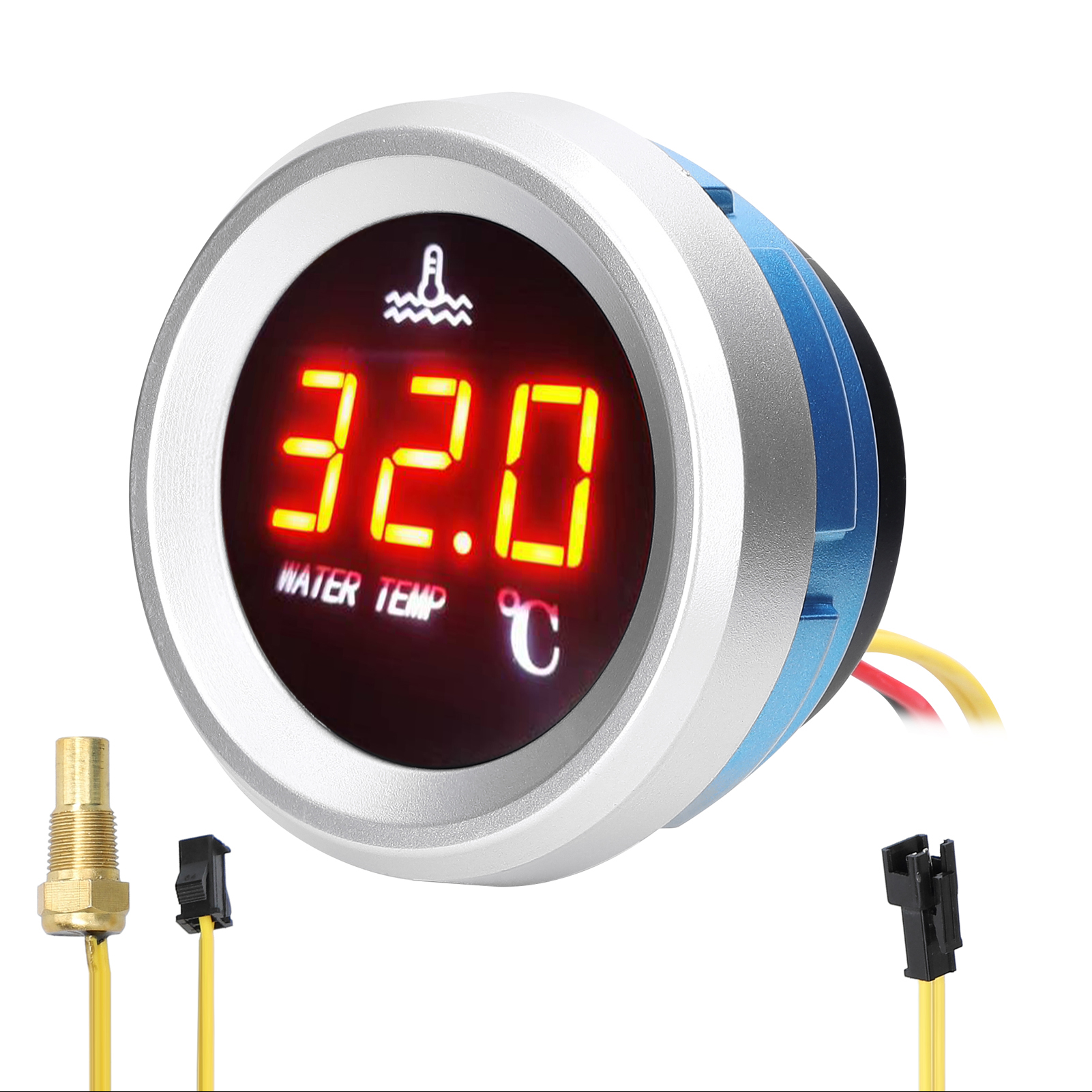 52 ミリメートル水温計車デジタルメーター LED ディスプレイ 9-36V 温度センサーアラーム機能付き
