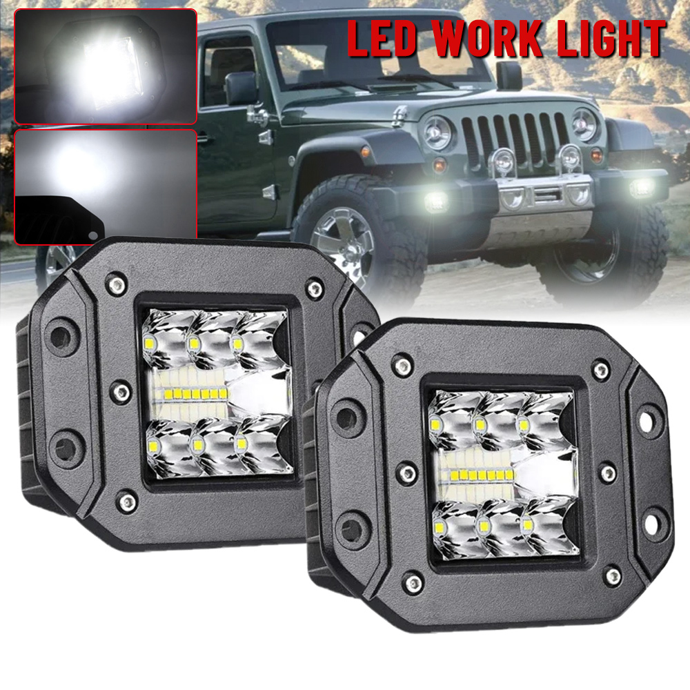 2 個 5 インチ車フラッシュマウント LED ワークライトバーオフロードスポットフラッド LED ライト 9-36V 6000k ピュアホワイト超高輝度 ATV トラック用