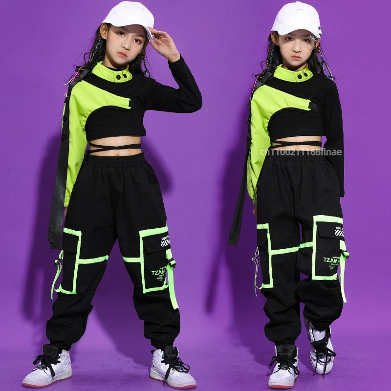 ガールズストリートダンスセット、ジャズダンスコスチューム、子供用ヒップホップカジュアルランウェイショー、へそ出しトレンドパフォーマンスコスチューム