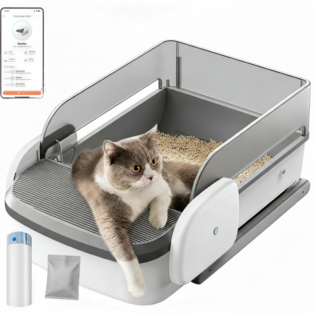 猫用自動トイレセルフクリーニング臭気制御3LB〜50LB XX-大容量APP制御安全センサー多頭猫用、