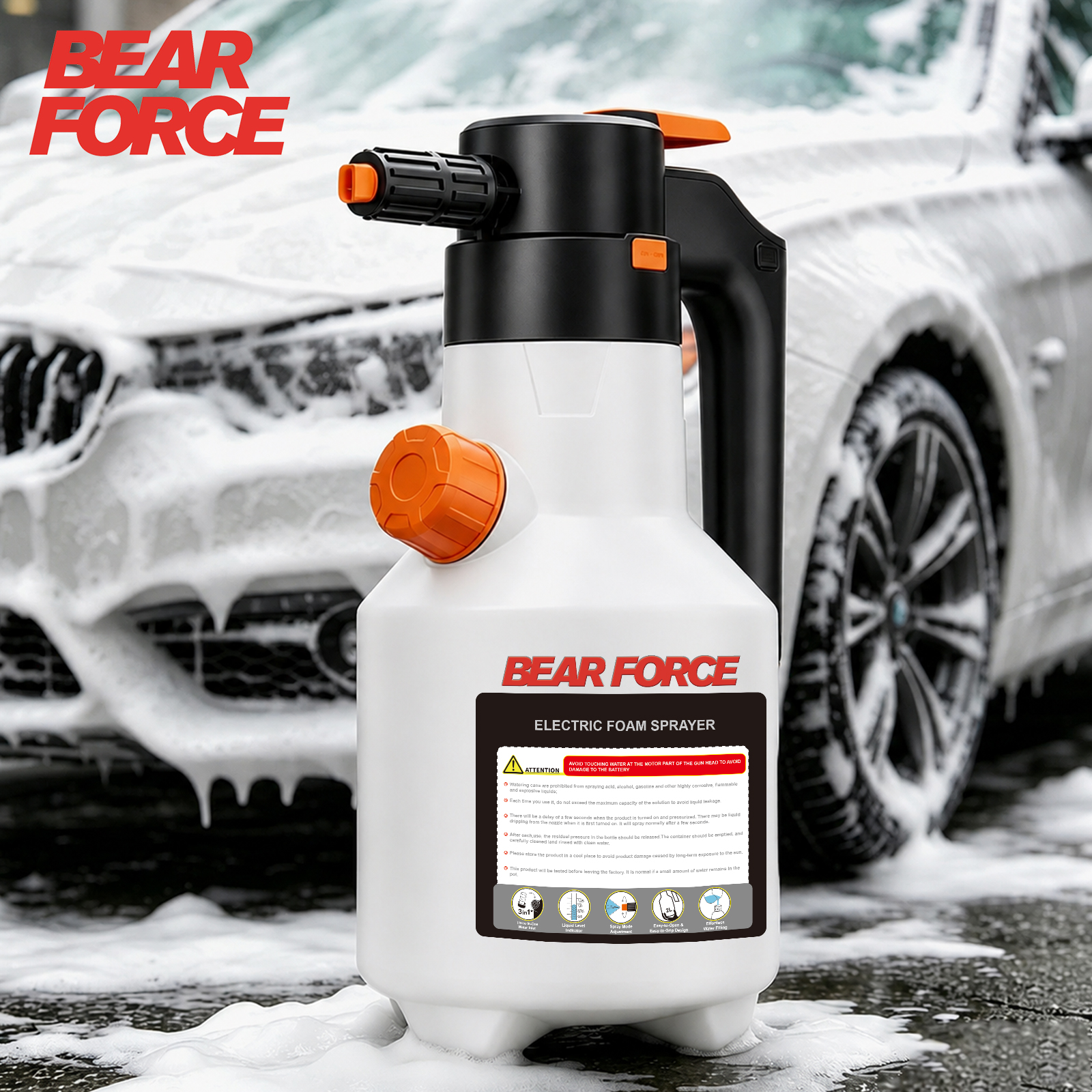 2L 電動泡噴霧器、3000mAh USB 充電式、サイド注ぎ口付き、洗車オートディテールガーデンクリーニング用泡砲