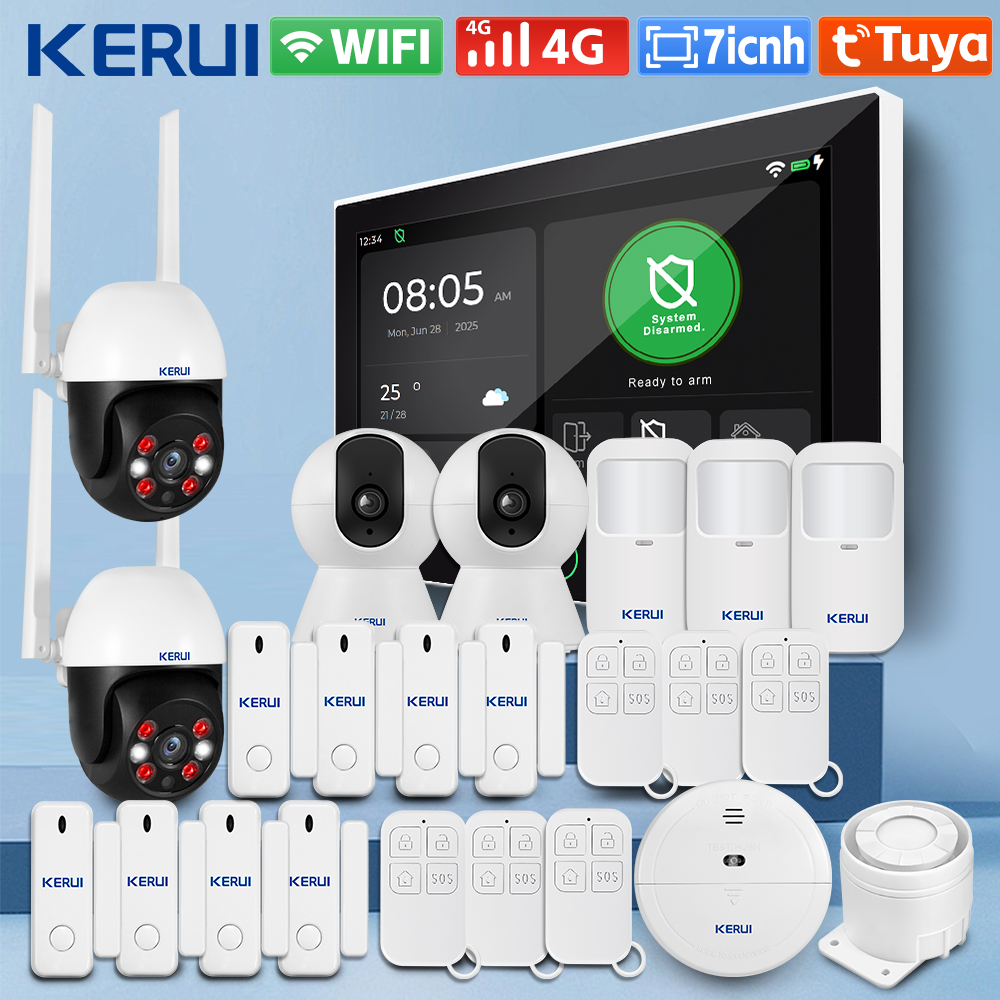 KERUI Tuya WiFi 4 グラムホーム警報システム 7 インチ大型タッチスクリーンパネルアラームセット FSK/ASK 家のセキュリティ保護 G70