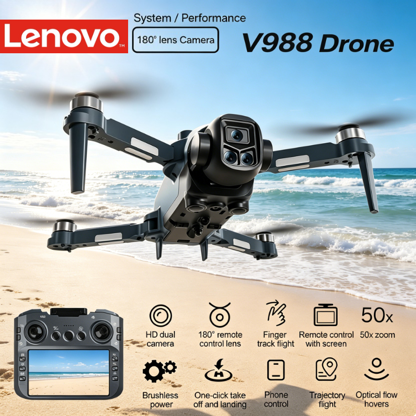 Lenovo V988 折りたたみ式 GPS ドローン 8K カメラ 5G WIFI FPV ブラシレスオプティカルフロー障害物回避大画面 RC クワッドコプタードローン