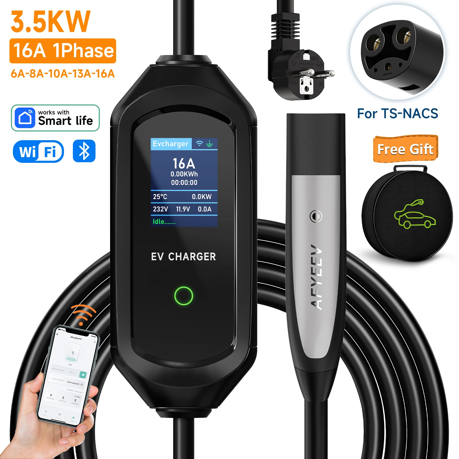 3.5KW/7KW ポータブル EV 充電器テスラモデル 3/X/Y/S EVSE 高速充電ケーブル電気自動車ウォールボックス WiFi アプリ Bluetooth 制御