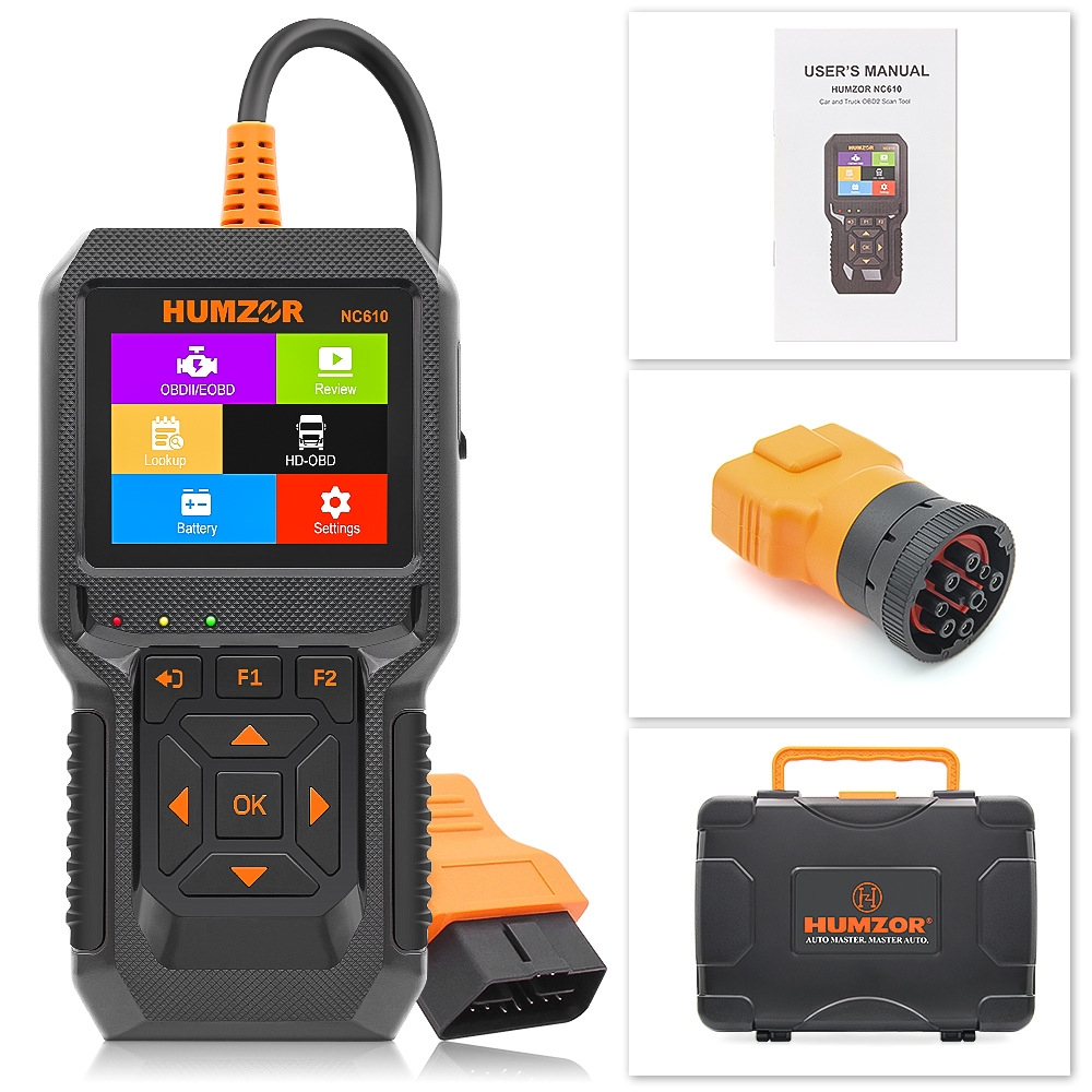 OBD2 車診断大型トラックスキャナ HUMZOR NC610 ディーゼルガソリンエンジンバッテリーテスト J1939 F1 コードリーダー 12 V/24 V