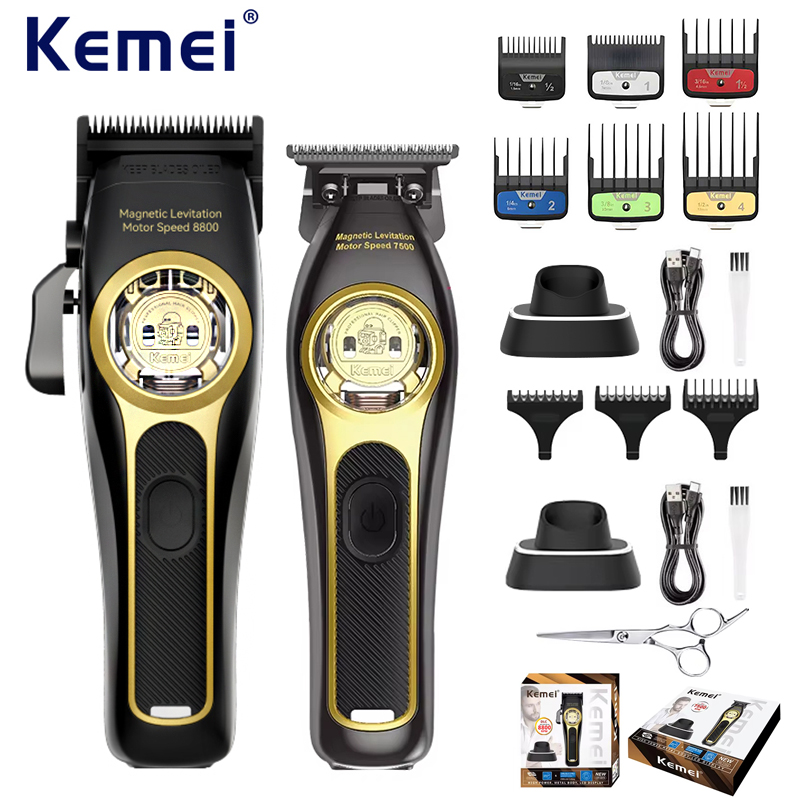 Kemei 理髪バリカンプロフェッショナルコードレスヘアトリマー電動男性仕上げヘアカットマシン KM-2373 KM-2268 キット