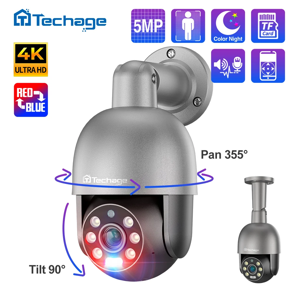 Techage 4K 8MP 5MP PTZ セキュリティ POE IP カメラ CCTV 監視ビデオカメラ屋外 Ai 人間検出双方向オーディオ ONVIF