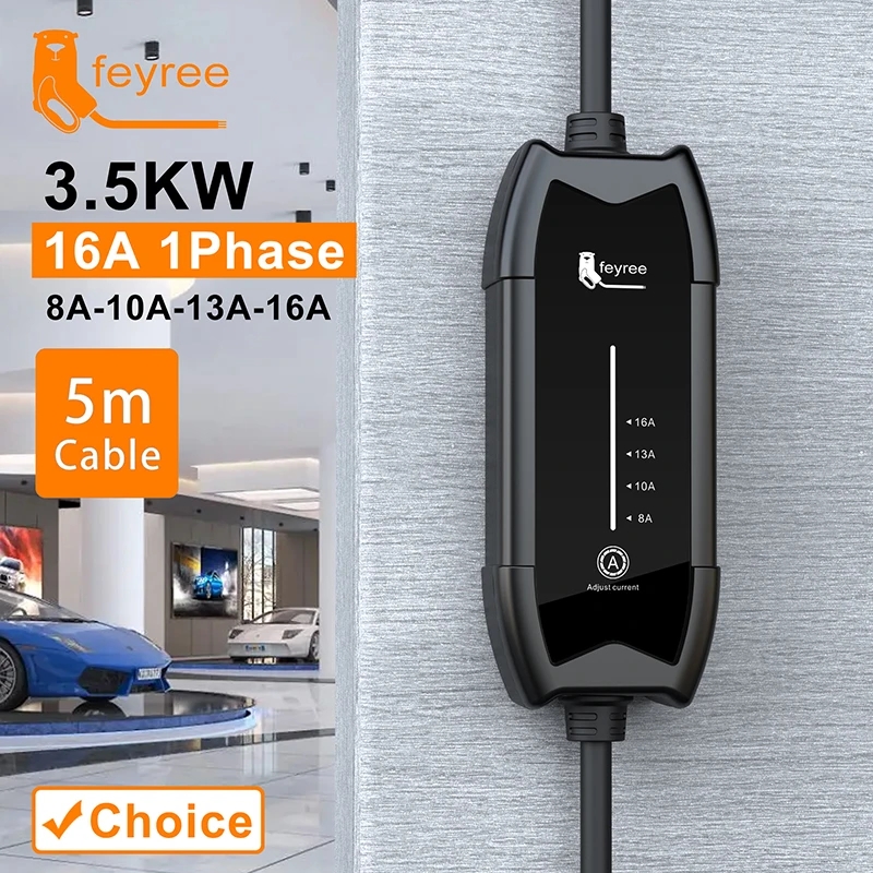 Feyree EV ポータブル充電器 Type2 / GB/T プラグコネクタ 16A 1 相 3.5KW Type1 5 メートルウォールボックス充電ステーション電気自動車用