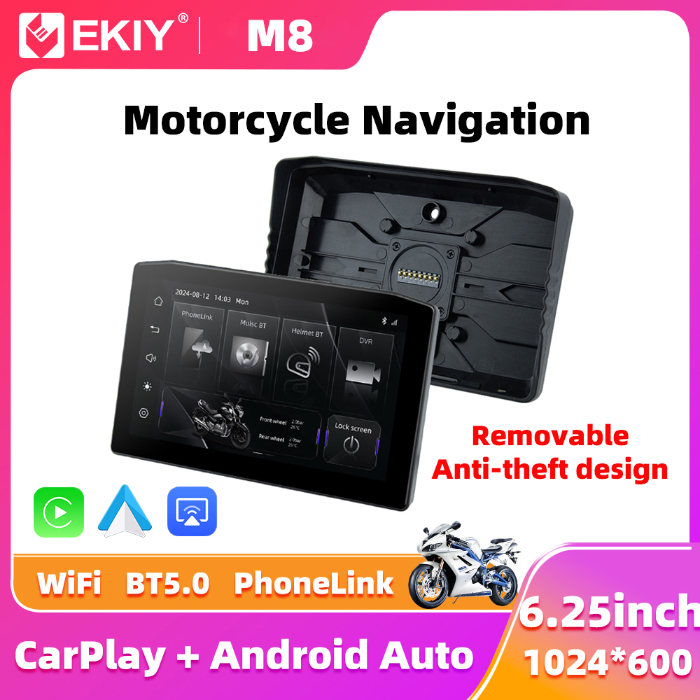 EKIY 6.25 "ポータブルデジタルダッシュボード盗難防止リムーバブルスクリーンワイヤレス CarPlay Moto Android Auto GPS オートバイナビゲーション