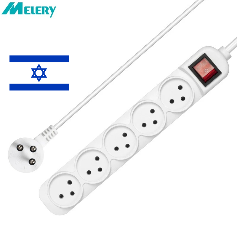 Melery 電源ストリップイスラエルプラグコンセント 3/4/5 ウェイ AC 電気スイッチソケット 16A ワイヤー延長コード壁掛けホームオフィス