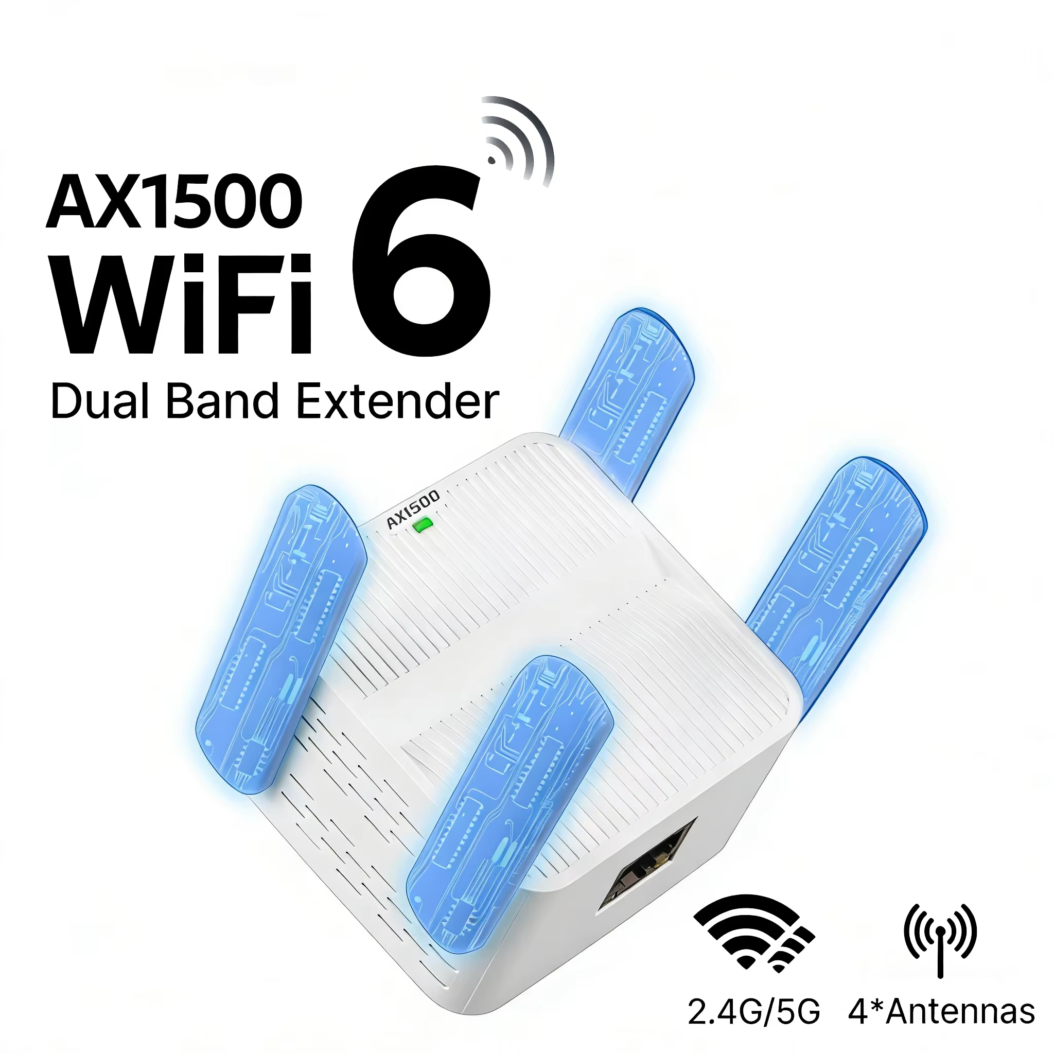 KEBIDUMEI 5Ghz AX1500 WiFi 6 リピーターエクステンダー信号ブースターデュアルバンド 2.4G/5GHz Wi-Fi 信号アンプワイヤレスネットワークカード