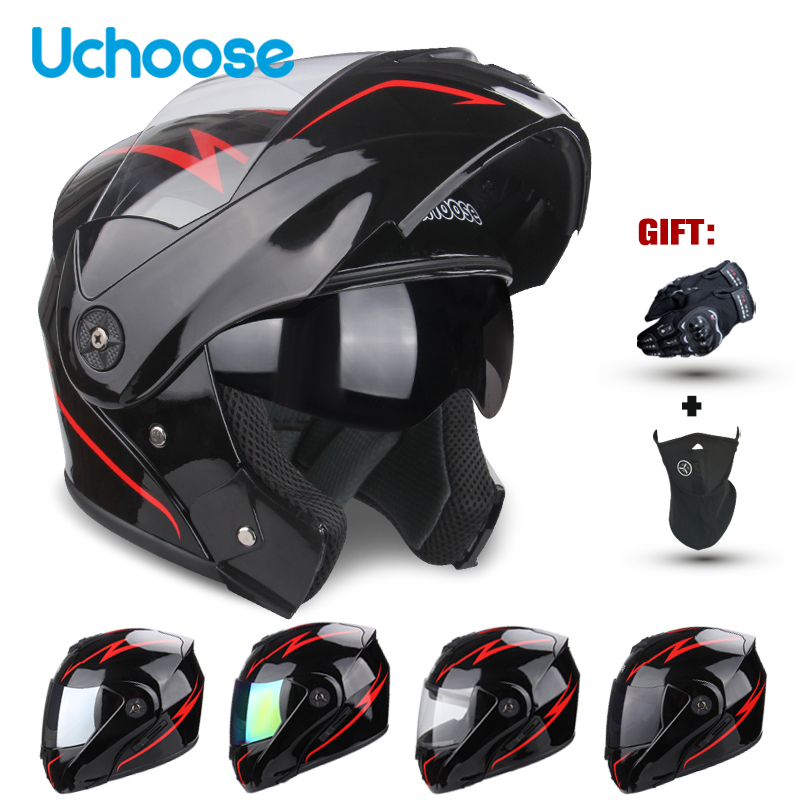 DOT 認証 Uchoose オートバイヘルメットダブルレンズ断面ヘルメット安全モジュラーフリップヘルメットユニセックスヘルメットバイザー付き