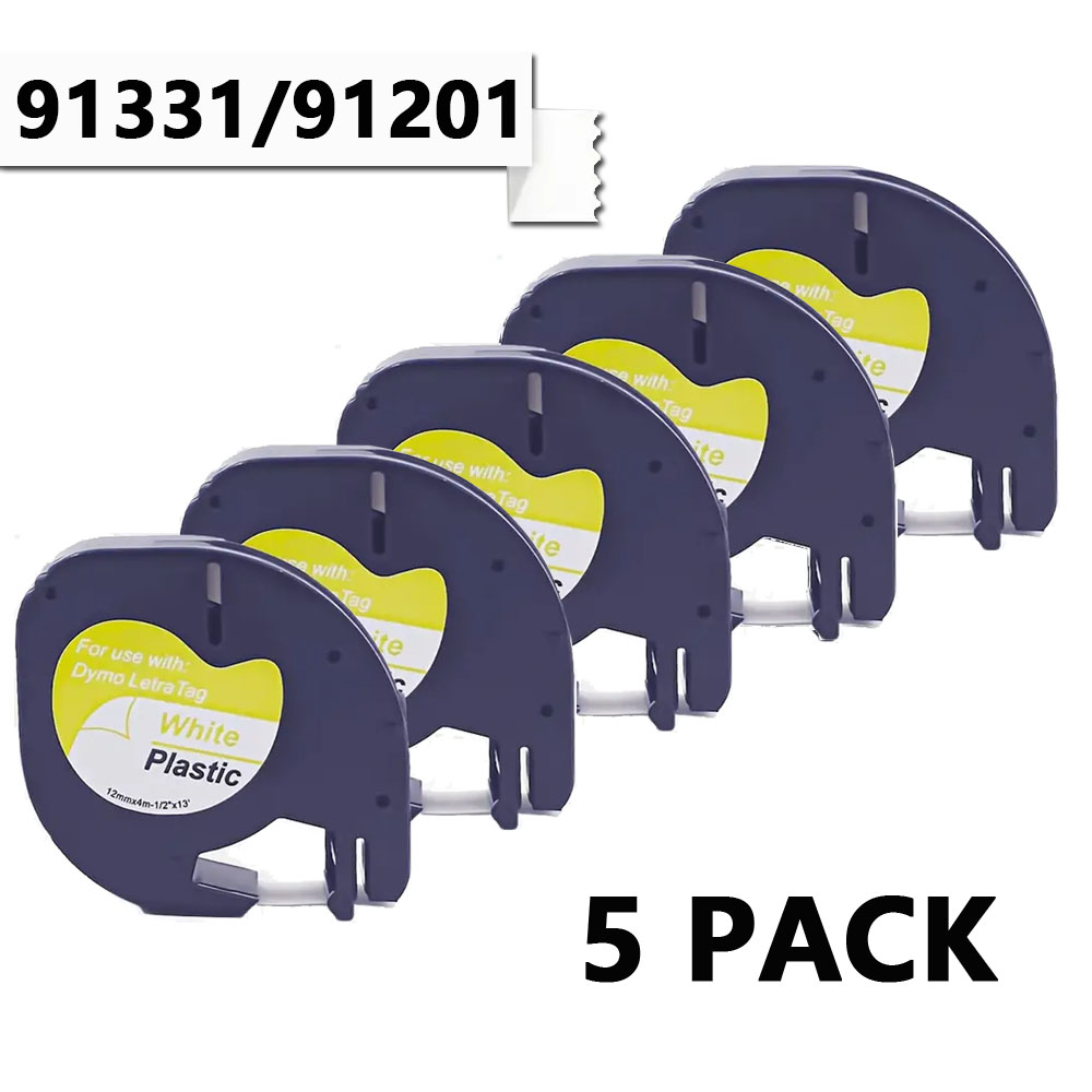 5PK ラベル マルチカラーラベル 互換性のある 12mm 白地に黒 Dymo Letratag プラスチックテープ LT 91201 91202 91203 91204 91205 用