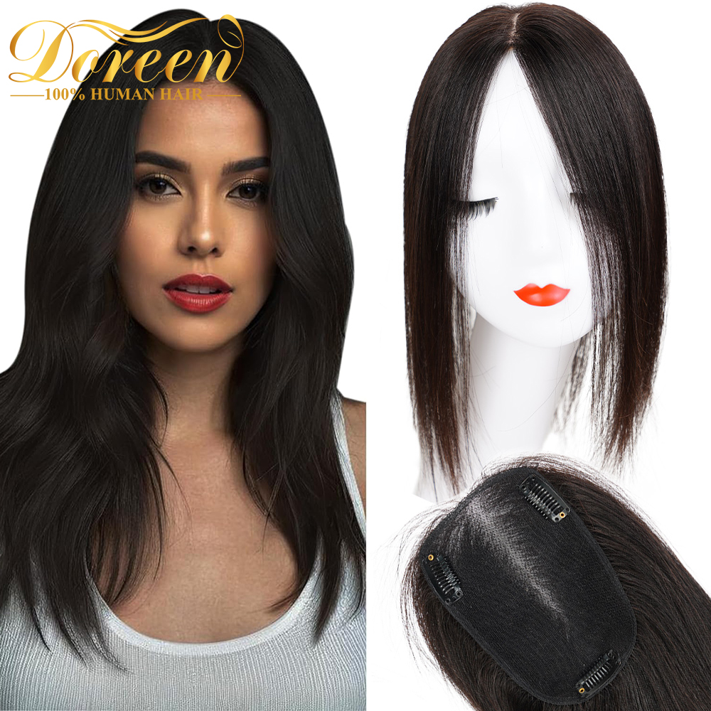 Doreen 10 インチ 35 センチメートル本物の人毛トッパーブラックスイスレーストッパー目に見えないトッパーヘア女性のための脱毛薄毛 9*14 センチメートル