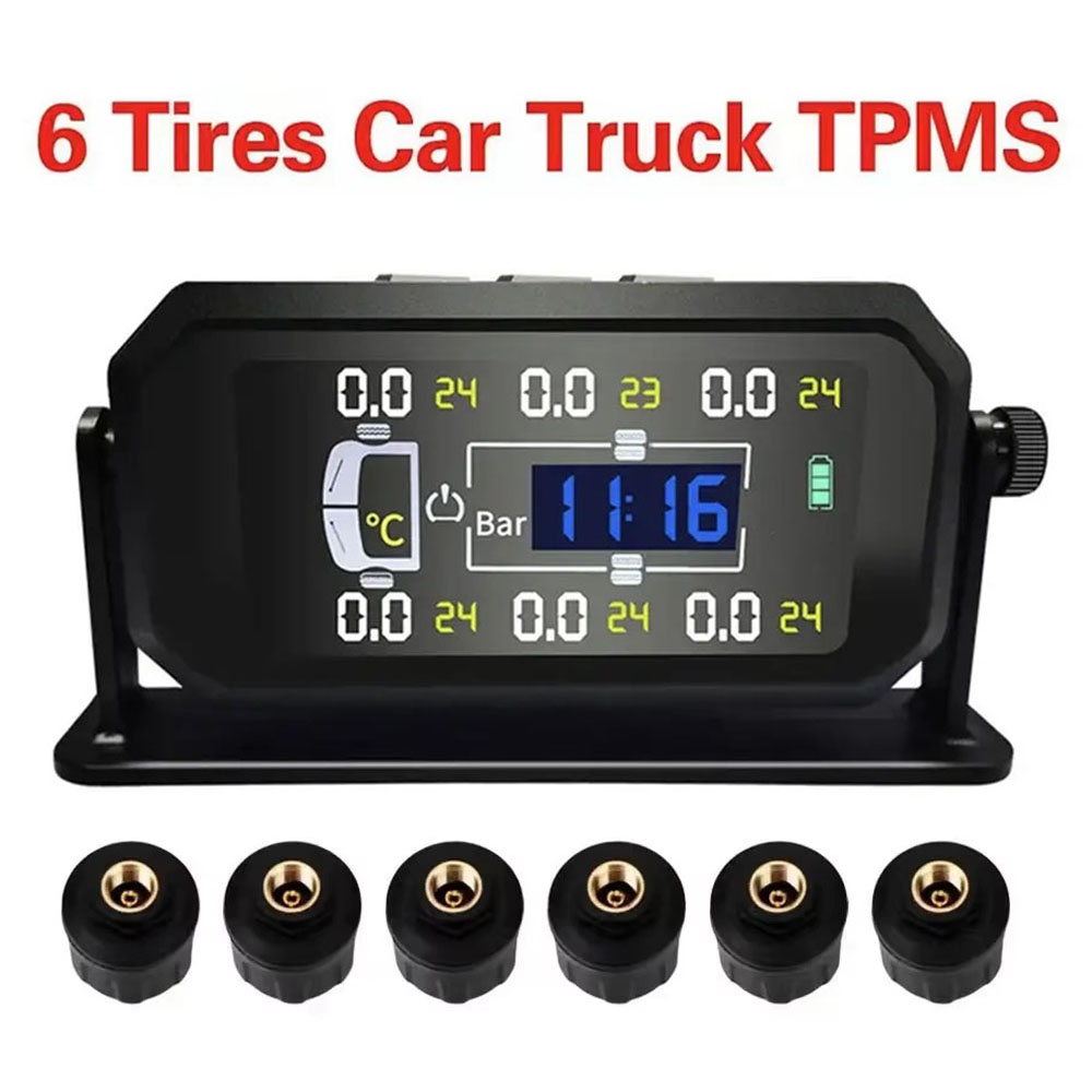 トラック車のタイヤ空気圧監視システム TPMS ソーラー 6 センサー LCD ディスプレイタイヤ診断ツール警報モニター Autotruck Tester