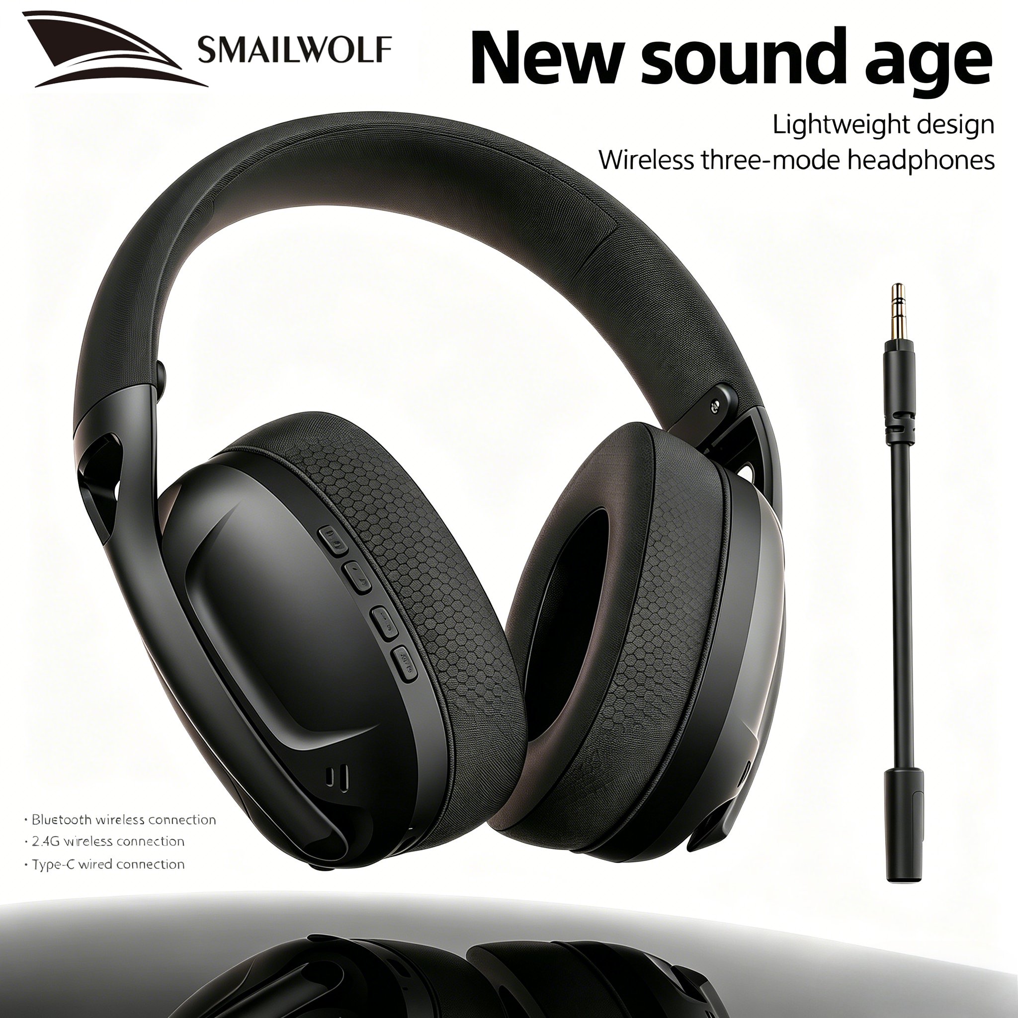 SMAILWOLF L80 トライモード ワイヤレスゲーミングヘッドセット Bluetooth 2.4G 軽量ヘッドホン マイク付き PC ノートパソコン スポーツ用