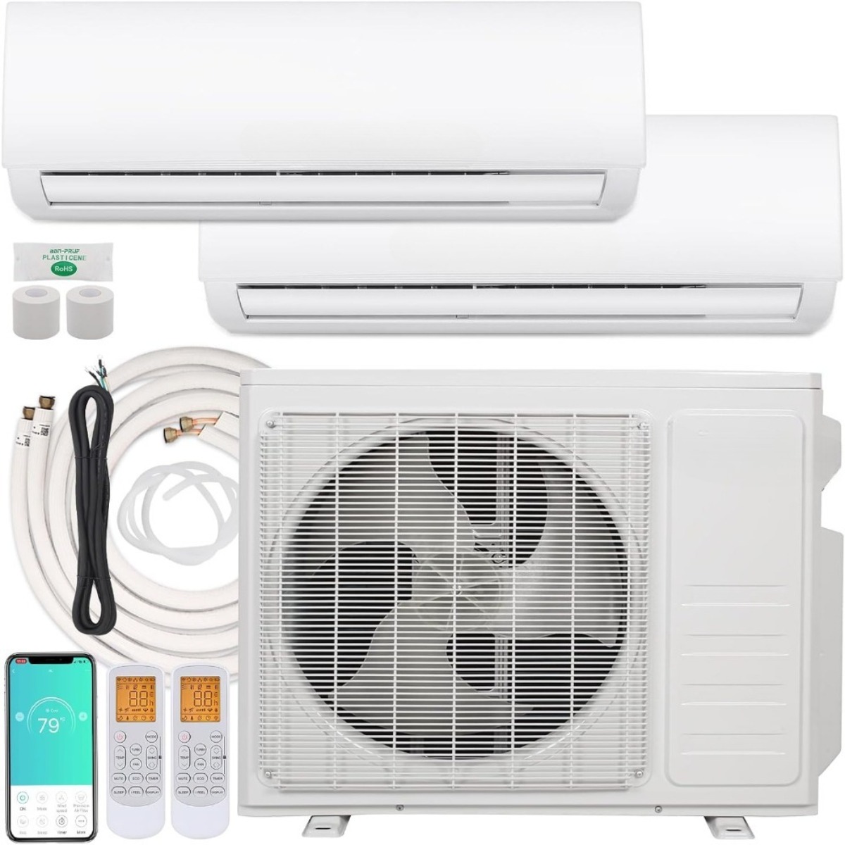 US Shipping 20000 BTU Dual Zone Mini Split Air Conditioner 23 SEER2 208-230V 9000+9000 BTU Ductless Wall Mounted Inverter AC