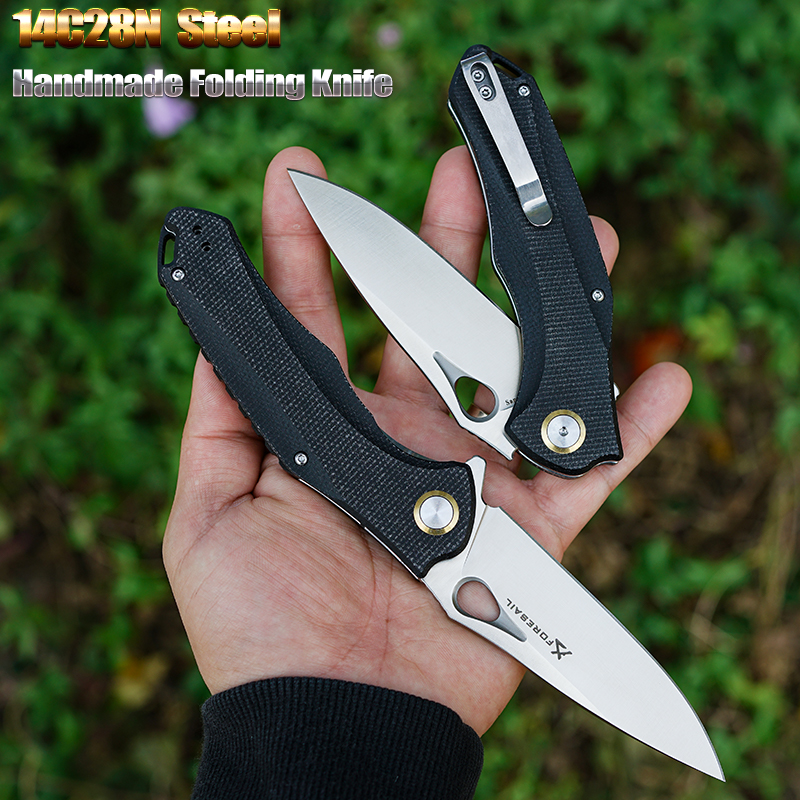 FORESAIL 14C28N 鋼シャープ折りたたみナイフ屋外キャンプ狩猟切断サバイバルハイキング釣りポケットクリップキッチンツールナイフ