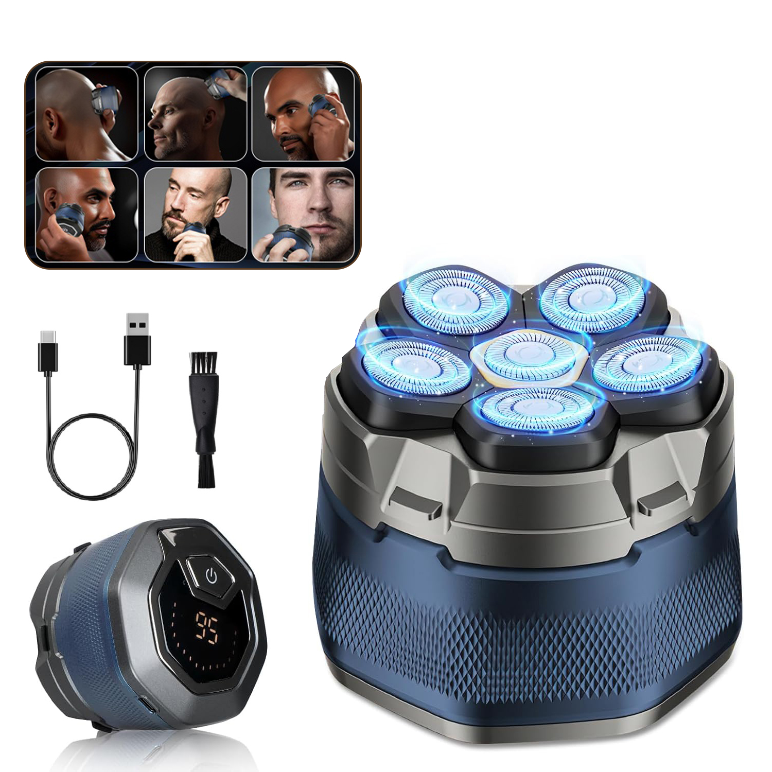 Tinsol チタン電動ヘッドシェーバーハゲ男性用 6D 磁気かみそりヘアトリマー充電式 LED 防水顔のヘアカット
