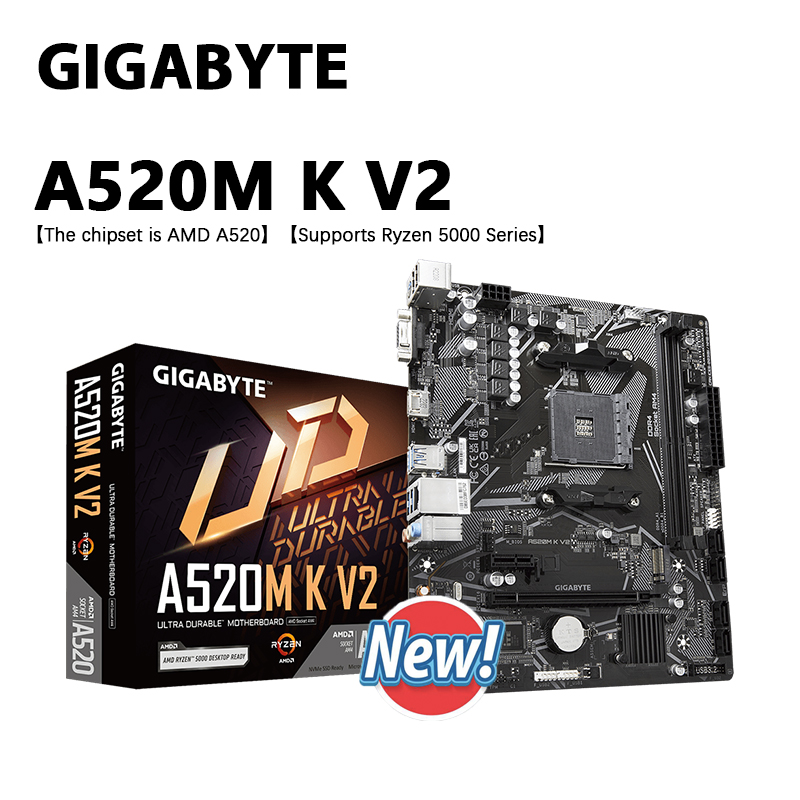 ギガバイト A520M K V2 新しいマイクロ ATX AMD A520 DDR4 M.2 USB3.2 CPU マザーボードソケット AM4