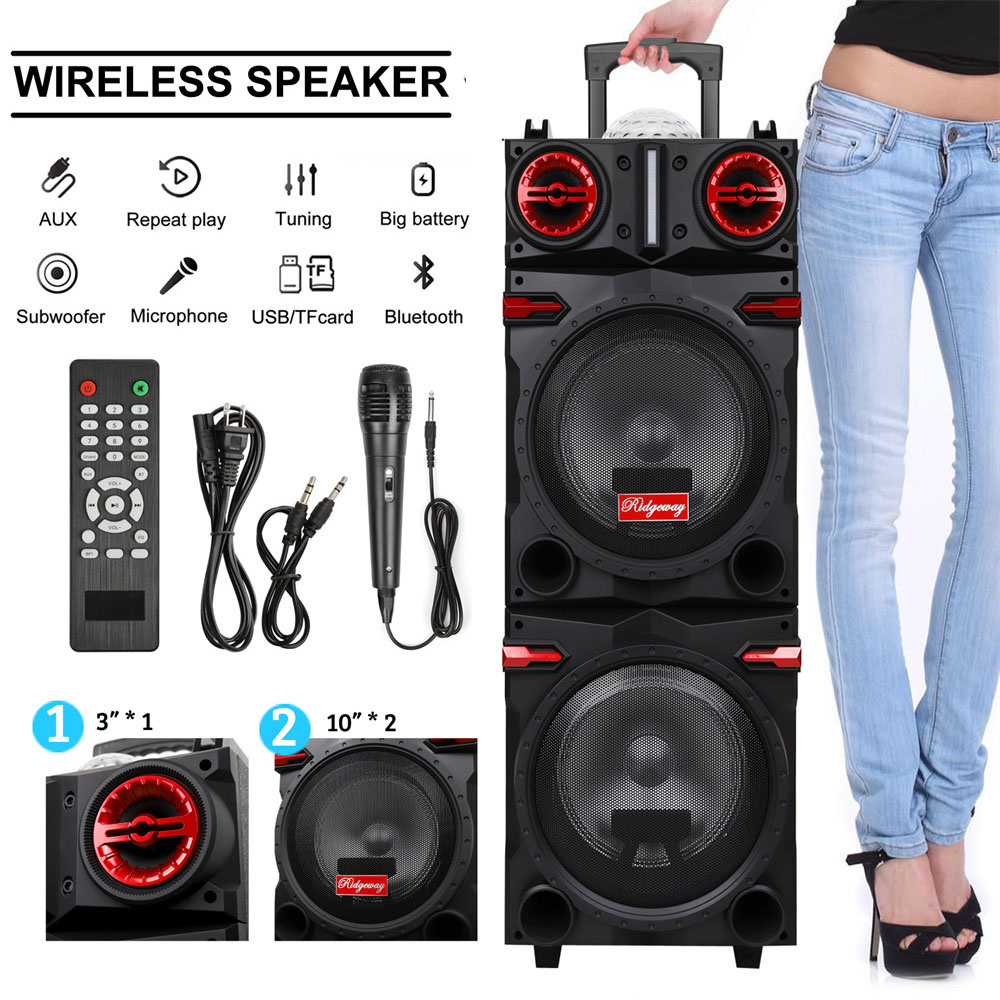 9000 ワットポータブル Bluetooth スピーカー重低音サウンドシステムパーティー Dual10" サブウーファー LED ライト充電式大音量 Dj スピーカー