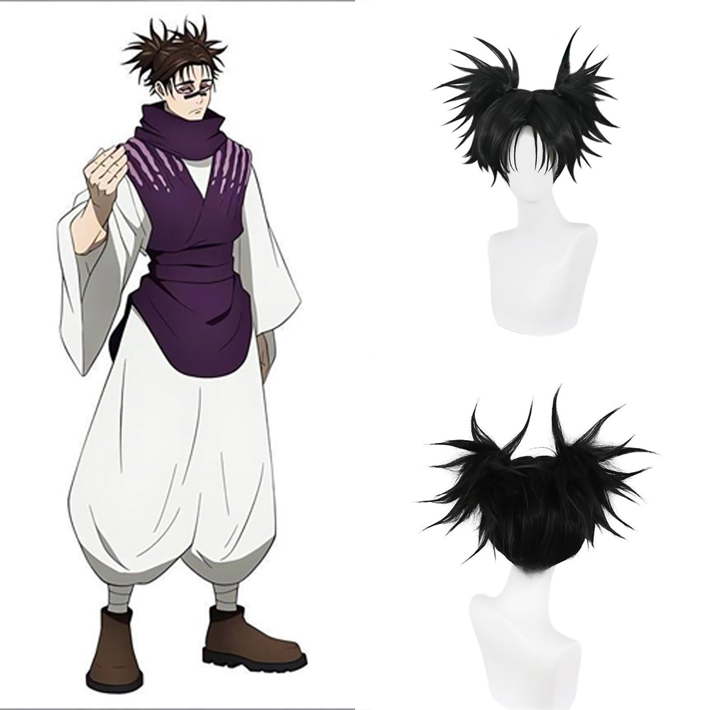 アニメ呪術廻戦 Choso コスプレ人工毛 14 インチ黒ダブルポニーテールカーニバル毎日パーティー高品質ふわふわウィッグ