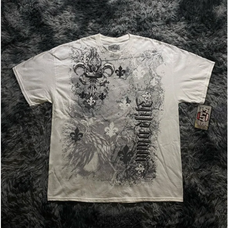 2000 年代アメリカの苦しみトレンディなレトロファッションプリントラウンドネック半袖 Tシャツ女性 Y2K ストリートスタイルゴシックカップルスポーツ