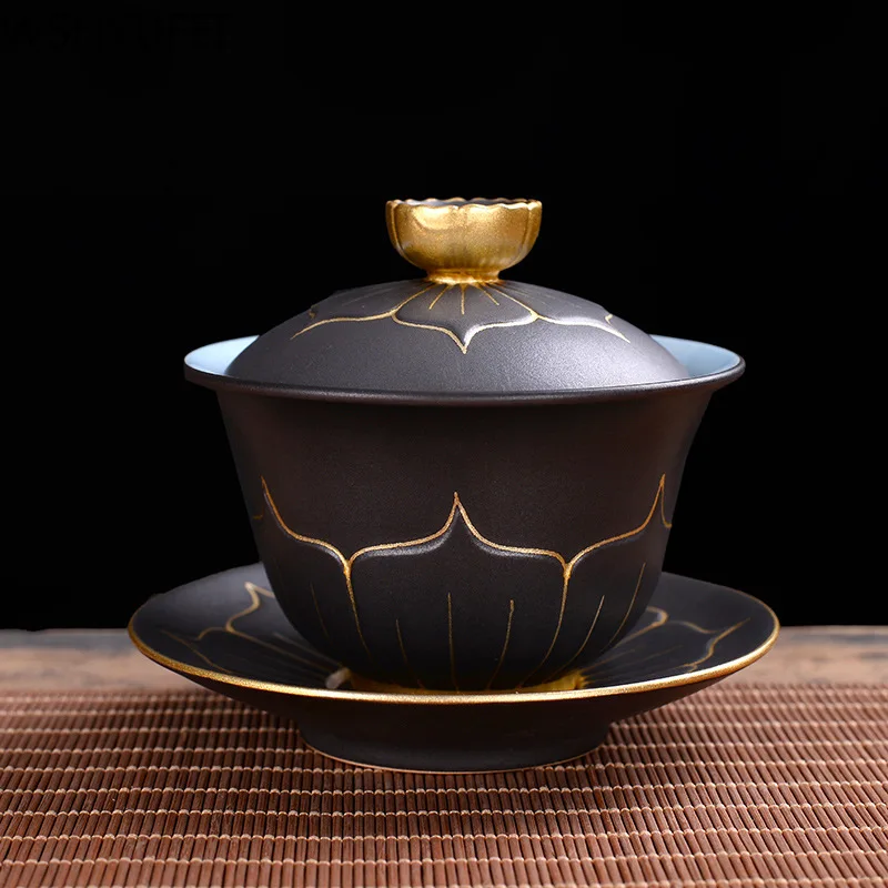 WSHYUFEI 中国風の手作りカバーボウルティーセットセラミックスティーカップ gaiwan ティーポット旅行ティーセットホームオフィスティーボウル 140 ミリリットル