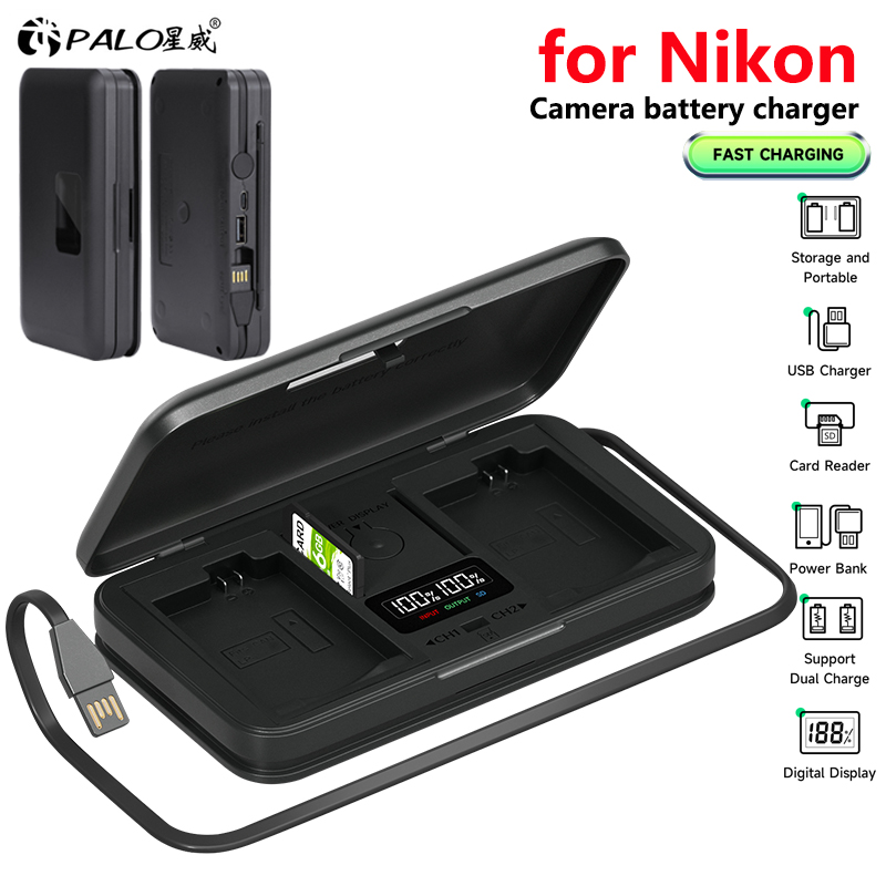 LCD スマート充電器ケース多機能バッテリー収納ボックス Nikon EN-EL3E EN-EL9 EN-EL14 EN-EL15 EN-EL20 EN-EL25 バッテリー用