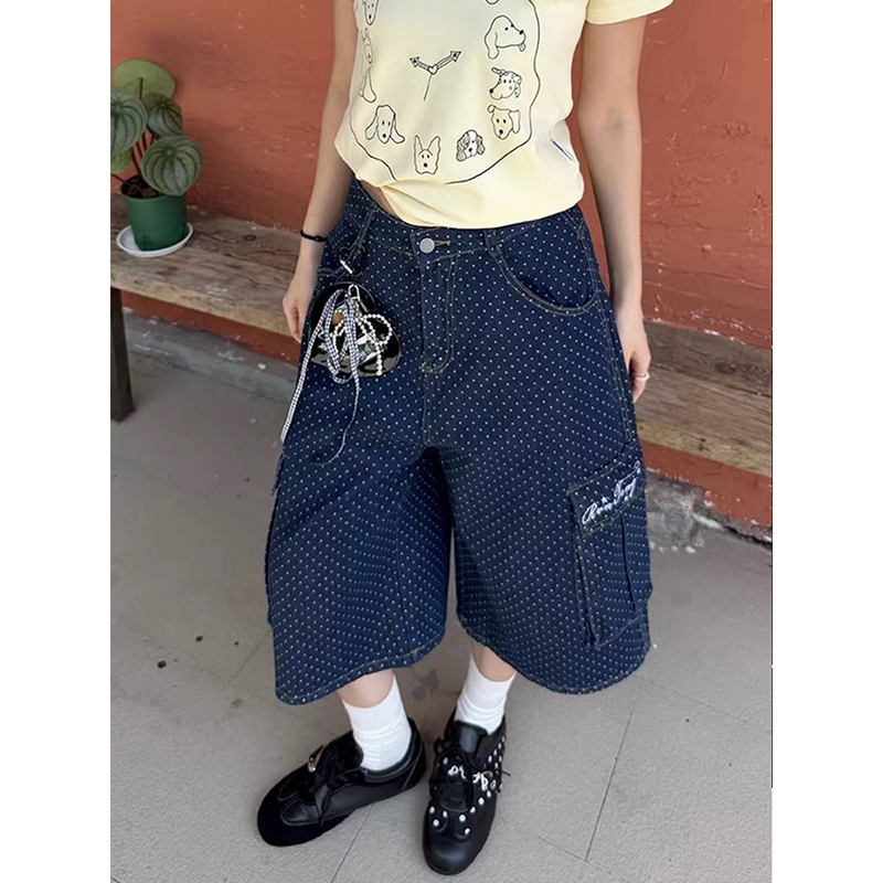 ZHIZOU 夏の女性の刺繍ショーツ原宿韓国ジーンズショーツ Kpop 2000 年代ブルーカーゴパンツグランジ Y2k 日本のストリート