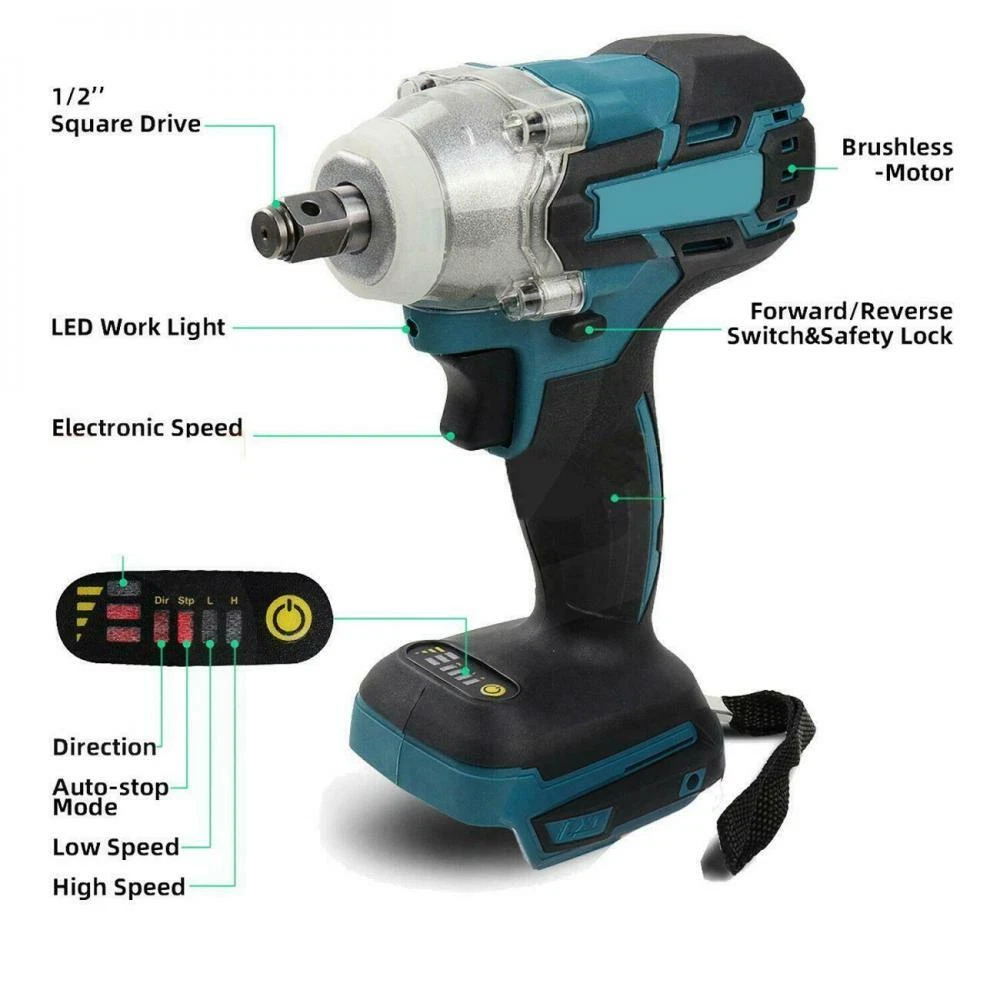 520N.M トルクブラシレス電動インパクトレンチ 1/2 インチコードレス電動レンチドライバー電動工具マキタ 18V バッテリーピン用