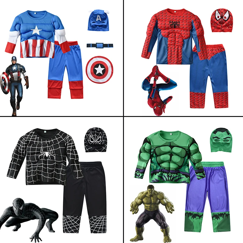 ヒーローハルクキャプテンアメリカコスプレ衣装男の子子供服スパイダーマンマッスルスーツハロウィンカーニバル誕生日パーティー
