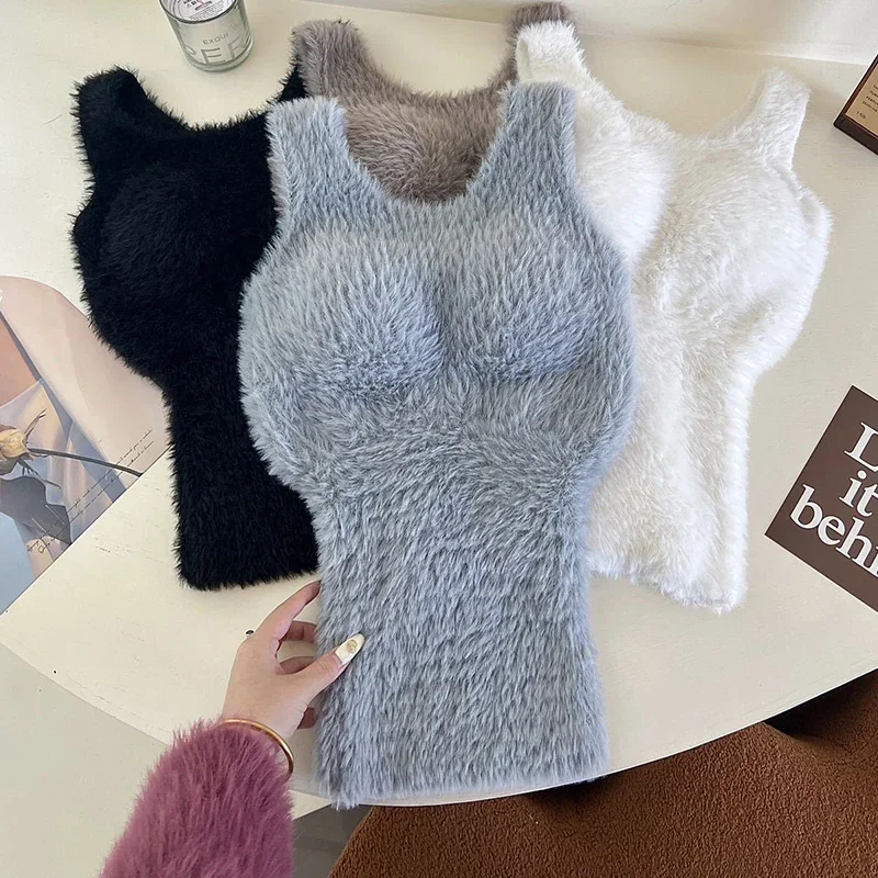 ファッション新しい冬ボディトップコルセット女性アンダーシャツスリムベストブラジャー付きラムズウール熱下着底入れ基本ホームウェア