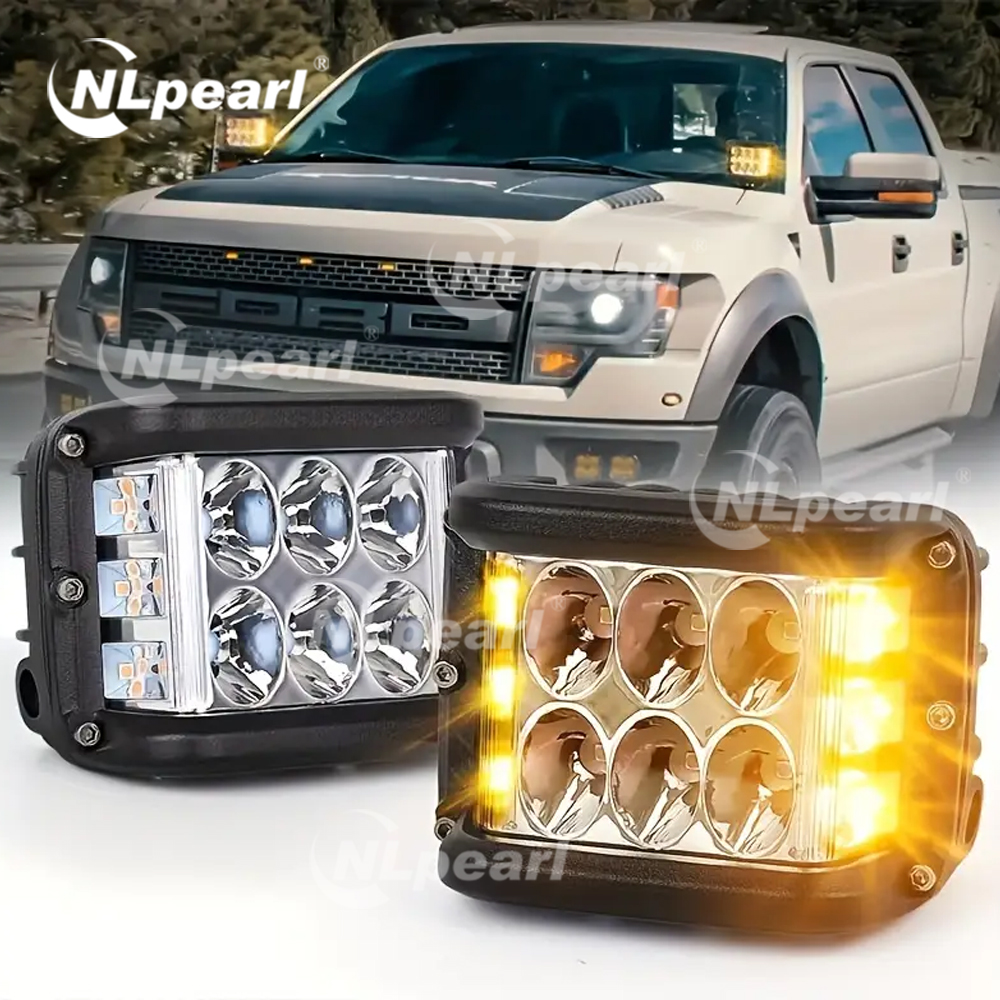 4Inch LED Pod Light Dual Color 45W Strobe Work Light Side Shooter for Truck Off-Road UTV ATV Tractor Amber/White Spotlight