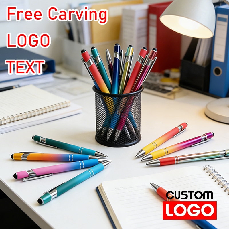 10-200Pcs Gradient Touch Screen Pen Custom Logo Metal Ballpoint Pens Office School Advertising Pen Text Name Laser Engraving