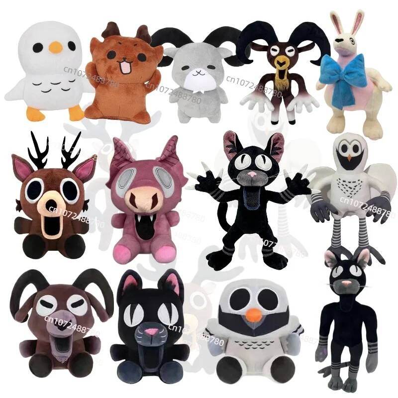 2026 新 99 夜の森ぬいぐるみゲーム商品ブラウンスタンドと座るヘラジカ鹿白フクロウぬいぐるみ枕子供のためのギフト