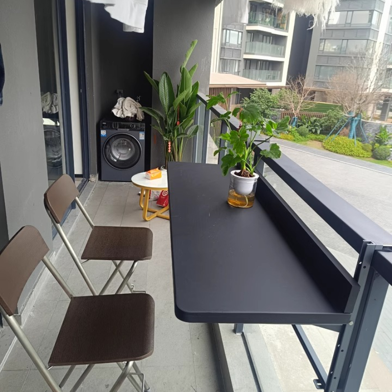 バルコニーハンギングテーブル折りたたみビストロバーデスク屋外ティーテーブル取り付けブラケット付きポータブルハンギングシェルフパティオガーデン用