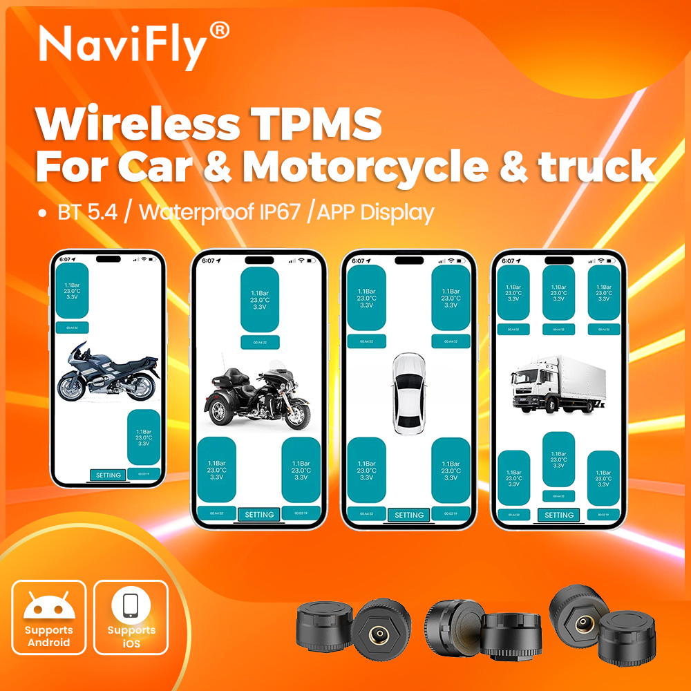 Navifly アップル IOS Android システム電話ディスプレイ車 TPMS BT タイヤ空気圧サポート車監視バイク三輪車システム